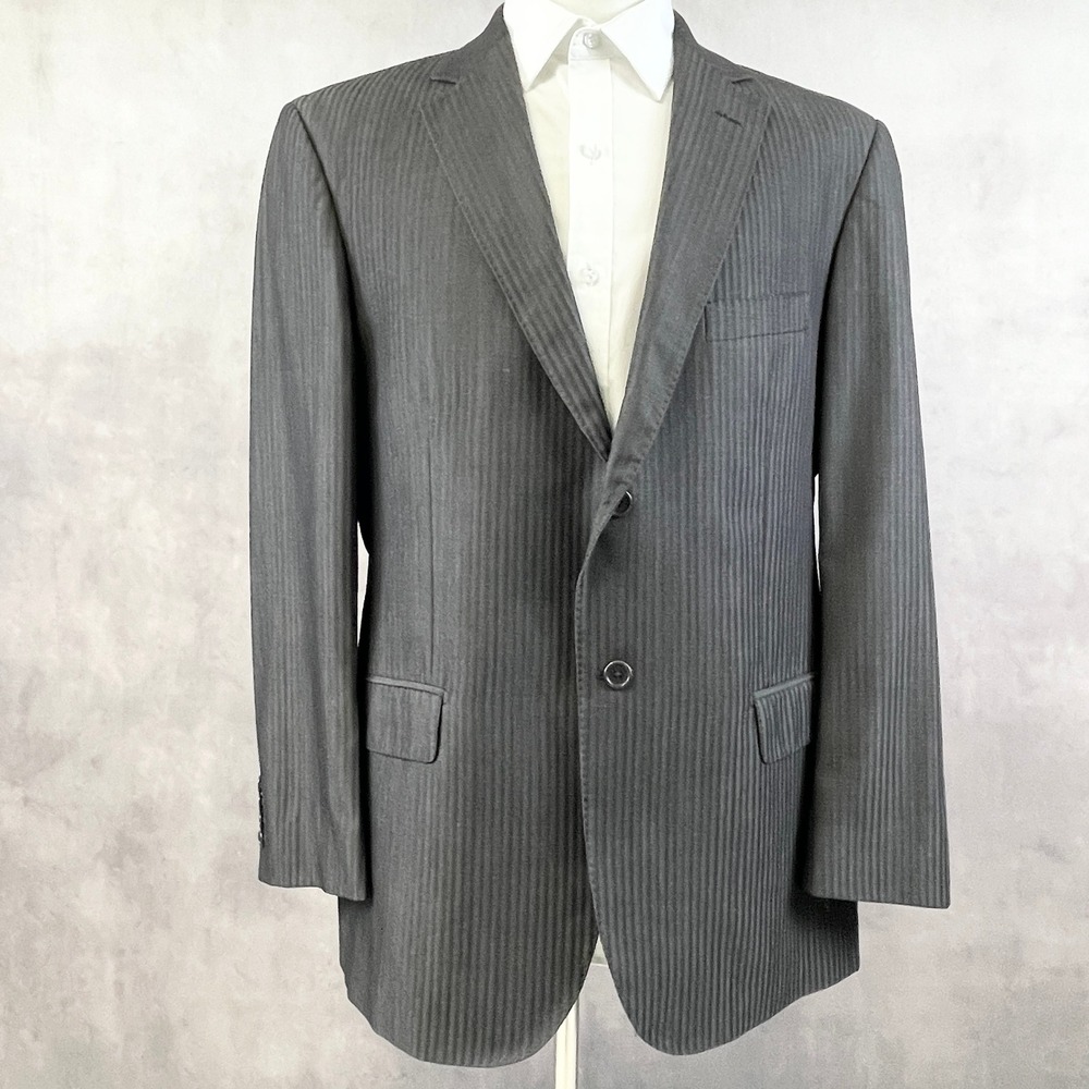 Pronto Uomo Couture Mens Blazer Jacket 44R Italy Super 120s Wool‎ Gray Stripe